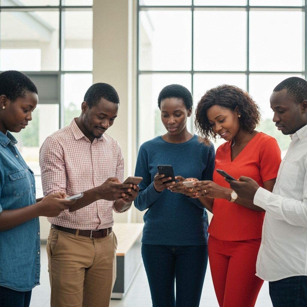 Parents using phones to shop at school