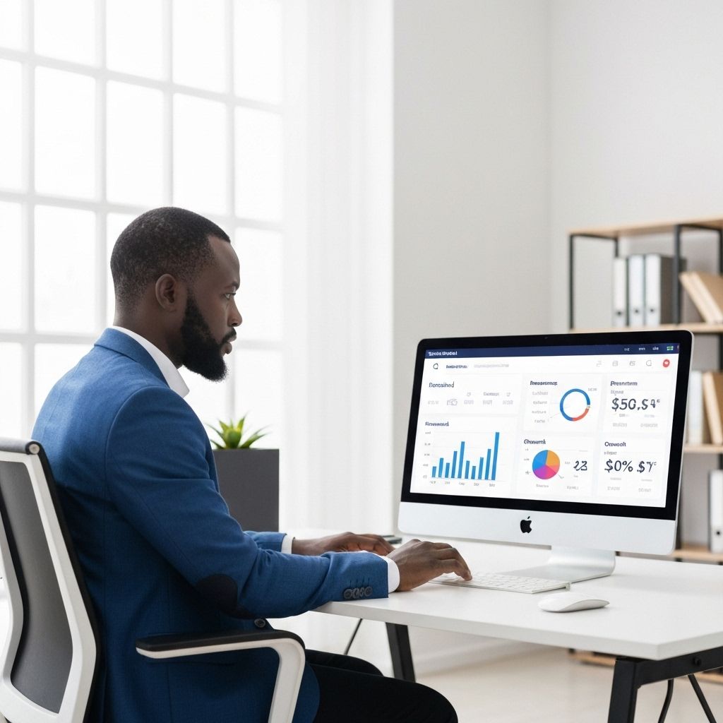 School administrator reviewing digital dashboard